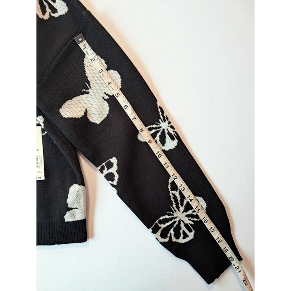 No Boundaries Black/White Crewneck Sweater with Butterfly Design, Size Large (11 - Picture 12 of 14
